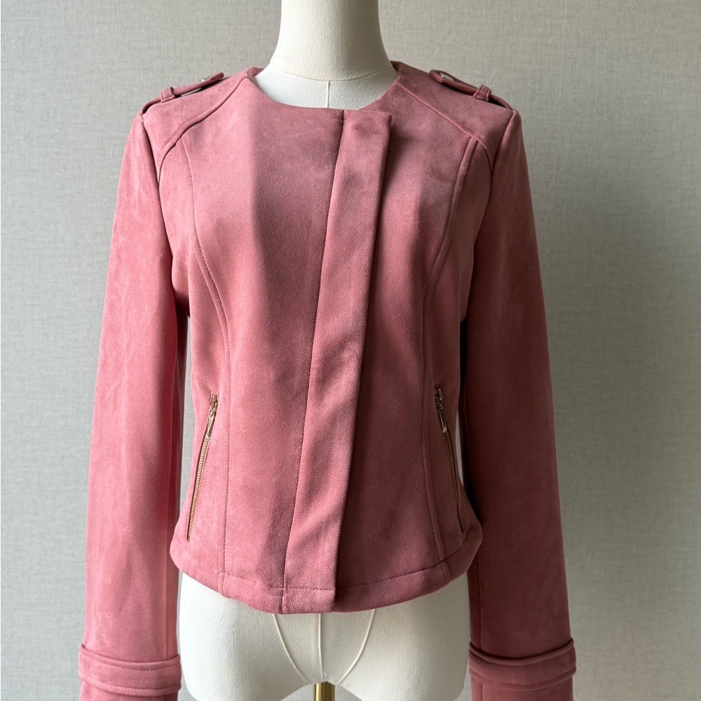 White House Black Market Dusty Rose Suede-Look Zip Jacket